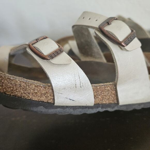 Birkenstock Mayari Sandals Womens 9 Leather Cream Pearl Slip On Shoes Comfort - Picture 11 of 12